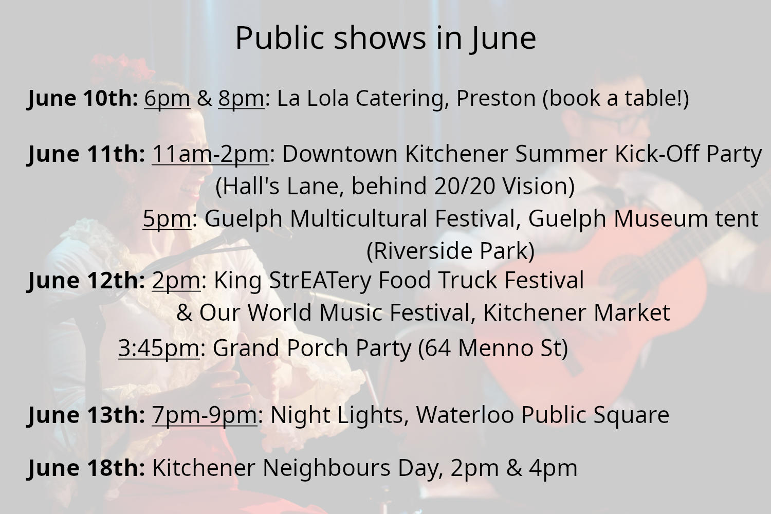 Free public performances in June CaluJules